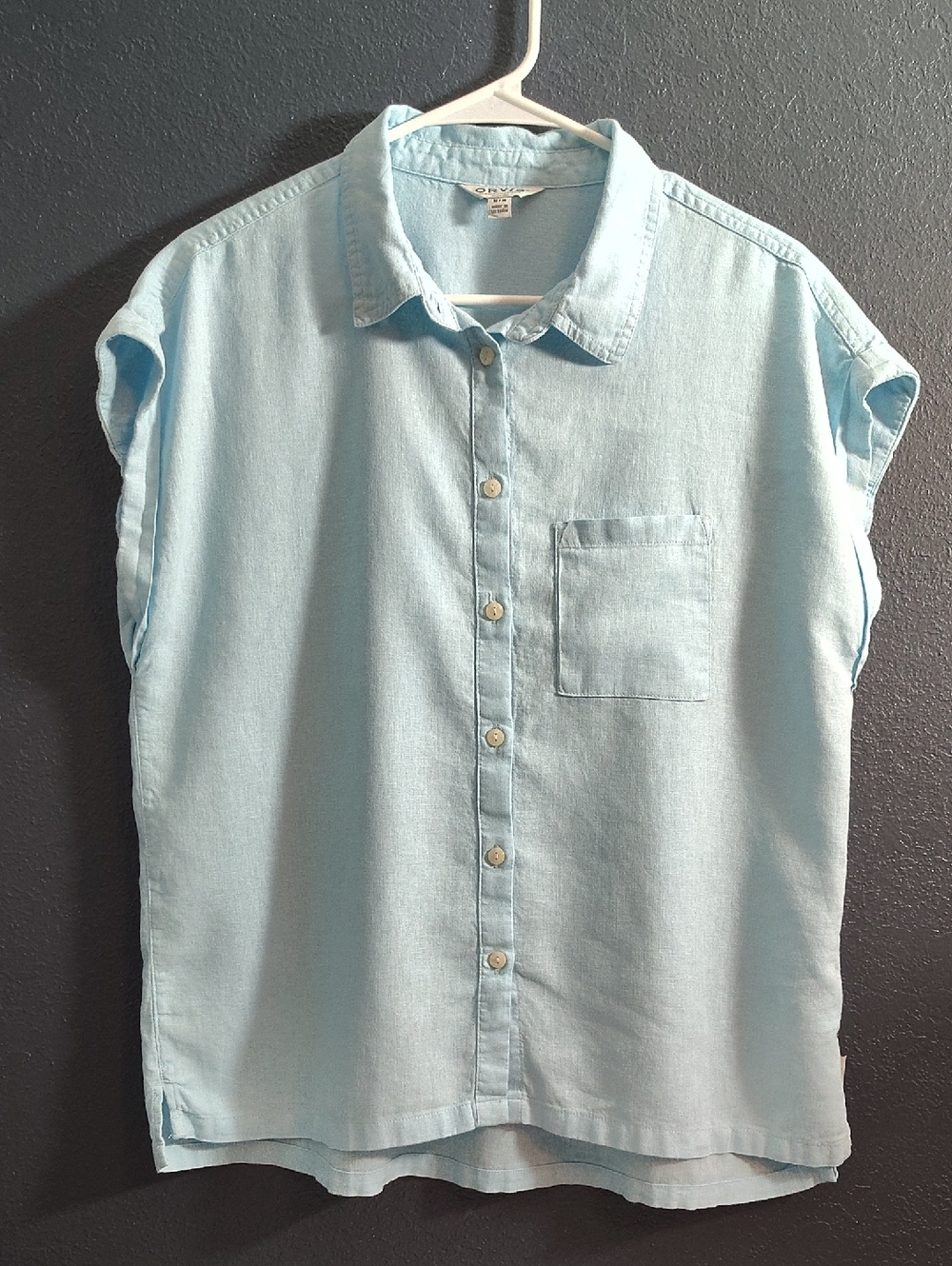 Orvis Pale Blue Short-Sleeve Linen Blend Button-Down Shirt